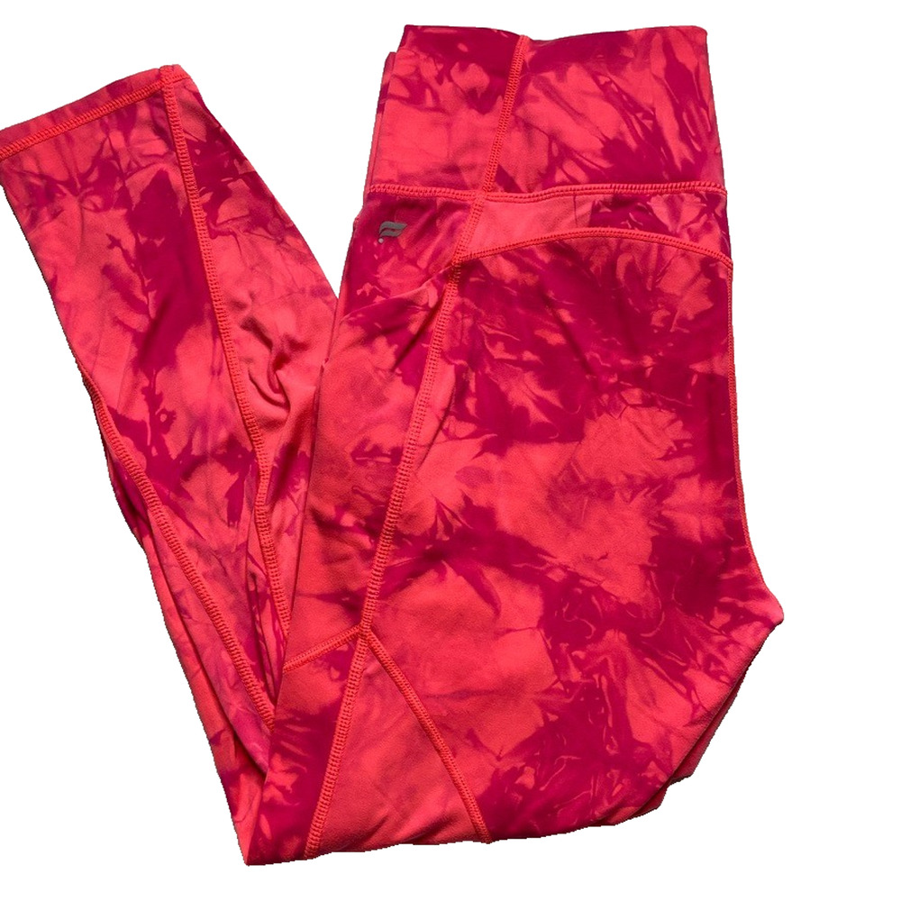 Fabletics Womens Red Tie Dye High Waisted 7/8 Leggings Pocket XS